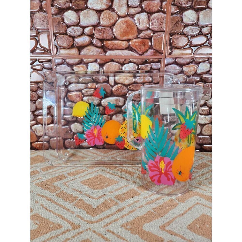 Vintage Acrylic Fruit  Pitcher and Serving Tray,